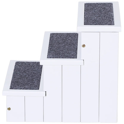 4 Step Wooden Carpeted Non Slip Petstairs Ramp for Cats and Small Dogs, White