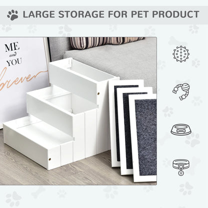 4 Step Wooden Carpeted Non Slip Petstairs Ramp for Cats and Small Dogs, White